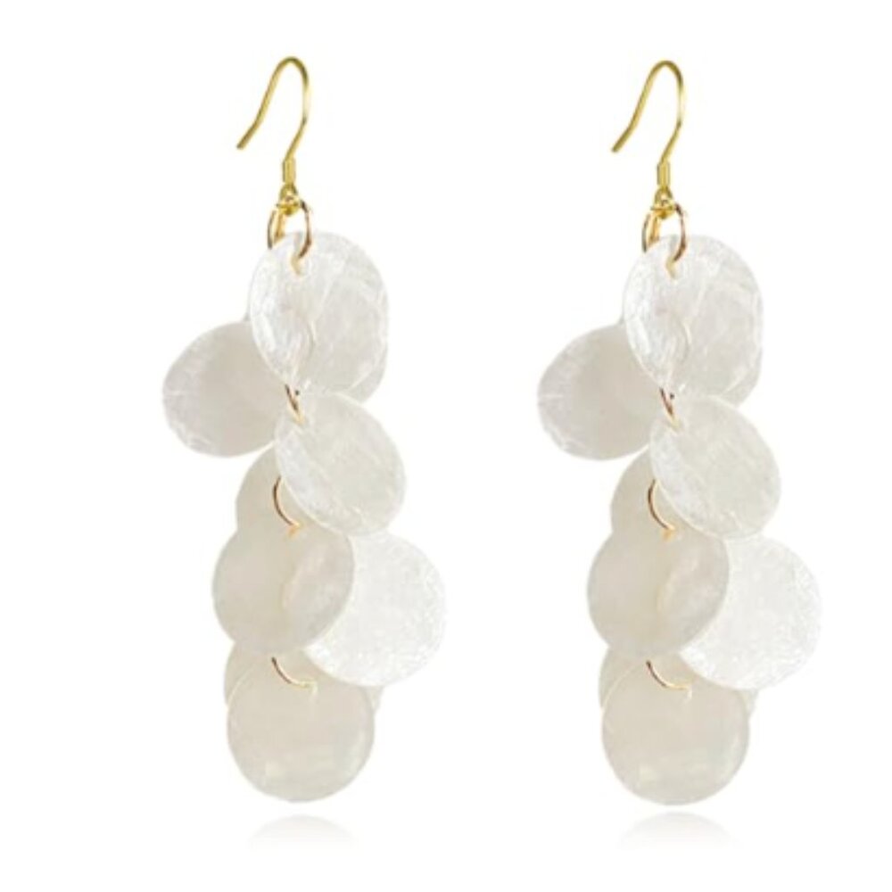 Gold & White Shell Tassel Earrings